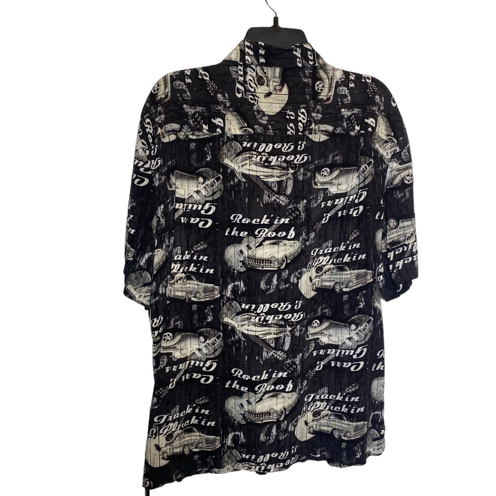 George Men Large (42-44) Novelty print vintage trucks guitars short sleeve shirt